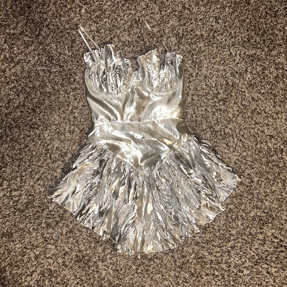 Silver Ruffle Asymmetrical Mini Birthday Dress